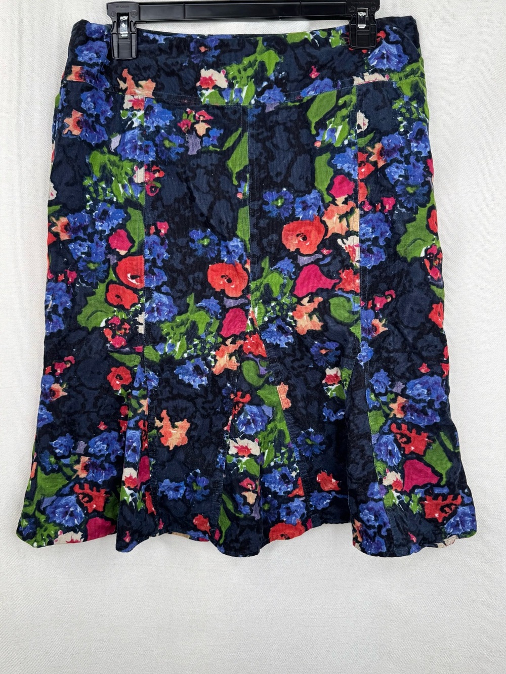 HD in Paris Navy Floral A-Line Skirt with Blue, Green and Red Accents